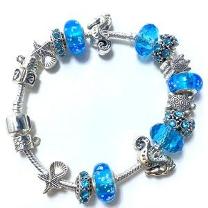 Blue Ocean Theme Bracelet Beautiful Ocean Blue Multiple Charm Bracelet Brand New